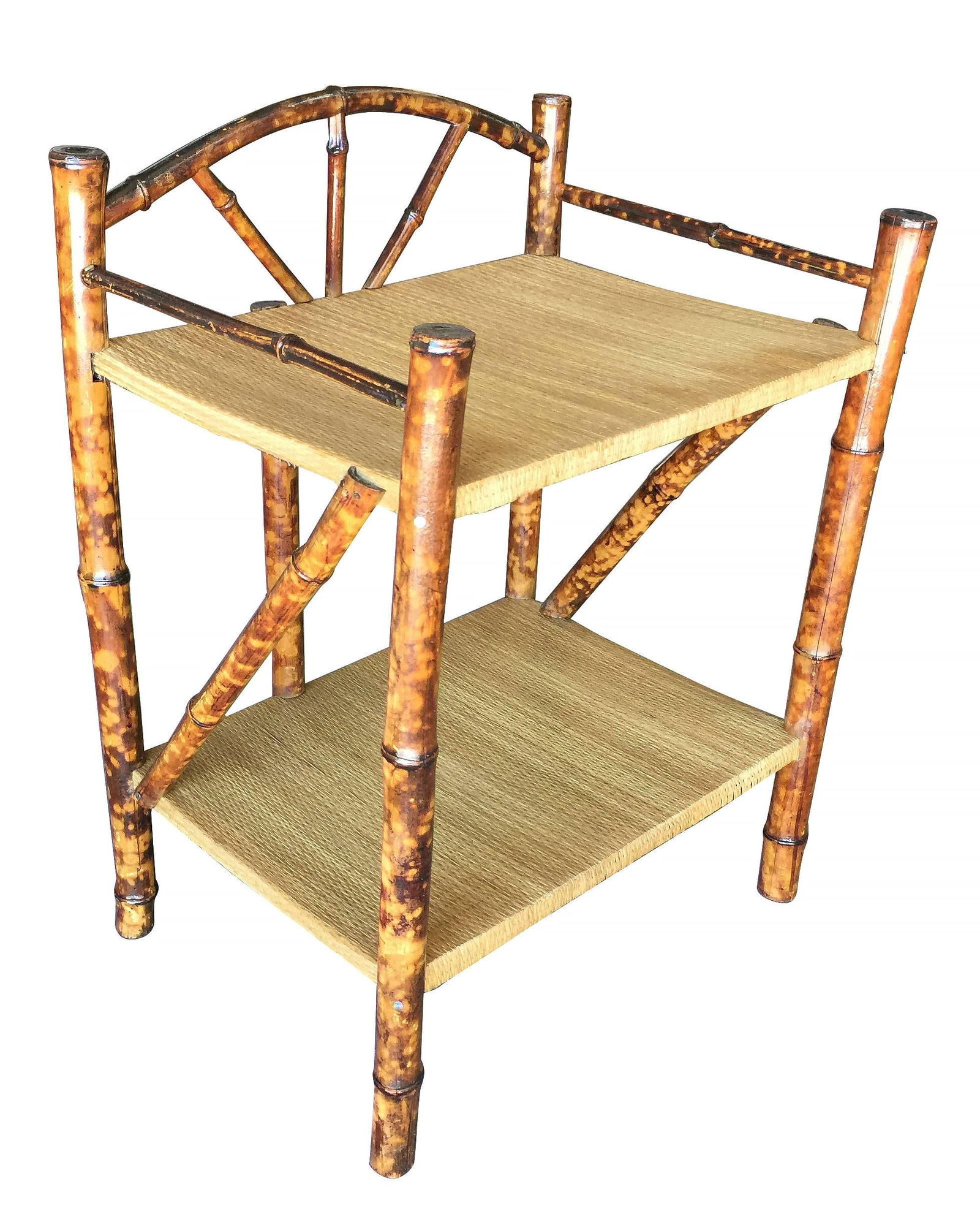 Restored Tiger Bamboo Two-Tier Short Shelf with Bottom Shelf - 2