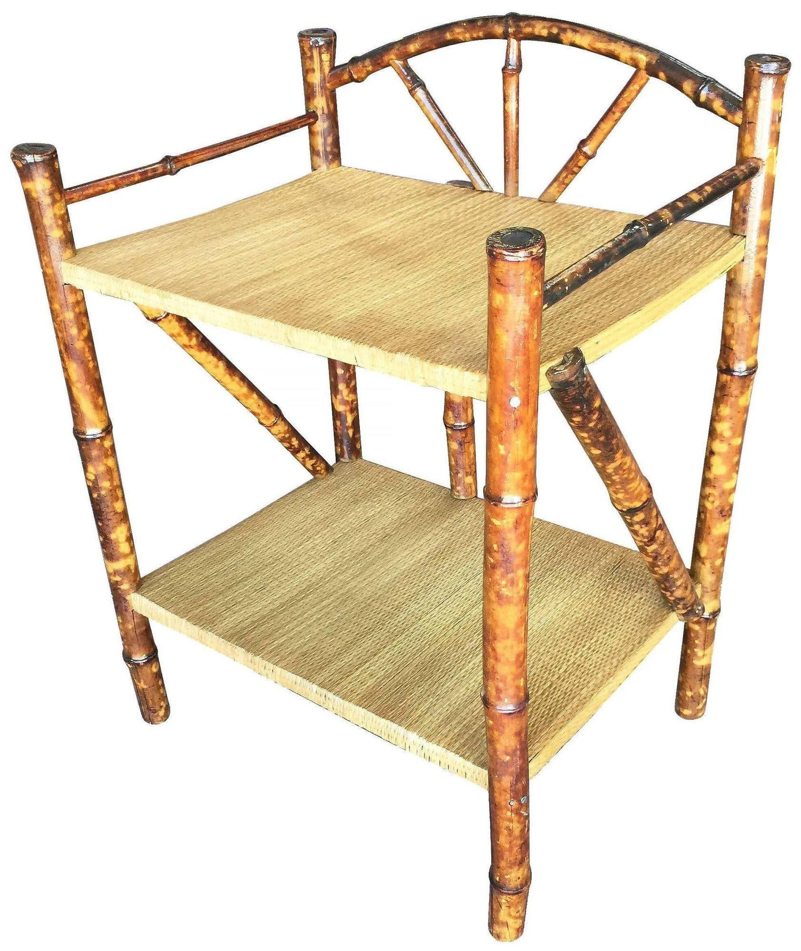 Restored Tiger Bamboo Two-Tier Short Shelf with Bottom Shelf - 6