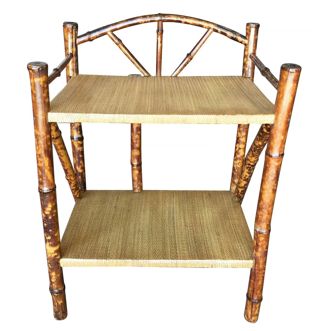 Restored Tiger Bamboo Two-Tier Short Shelf with Bottom Shelf - 9