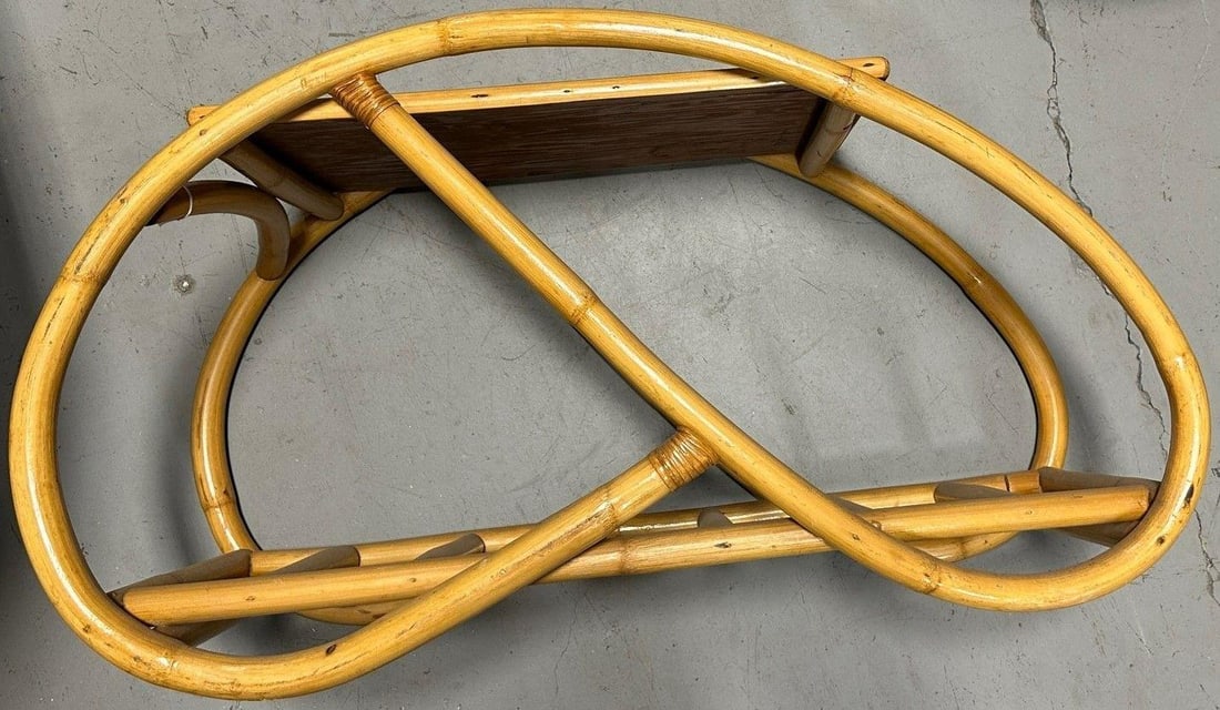 Restored 3/4 Pretzel "Grasshopper" Rattan Side Table w/ Formica Tops Set of 2 - 17