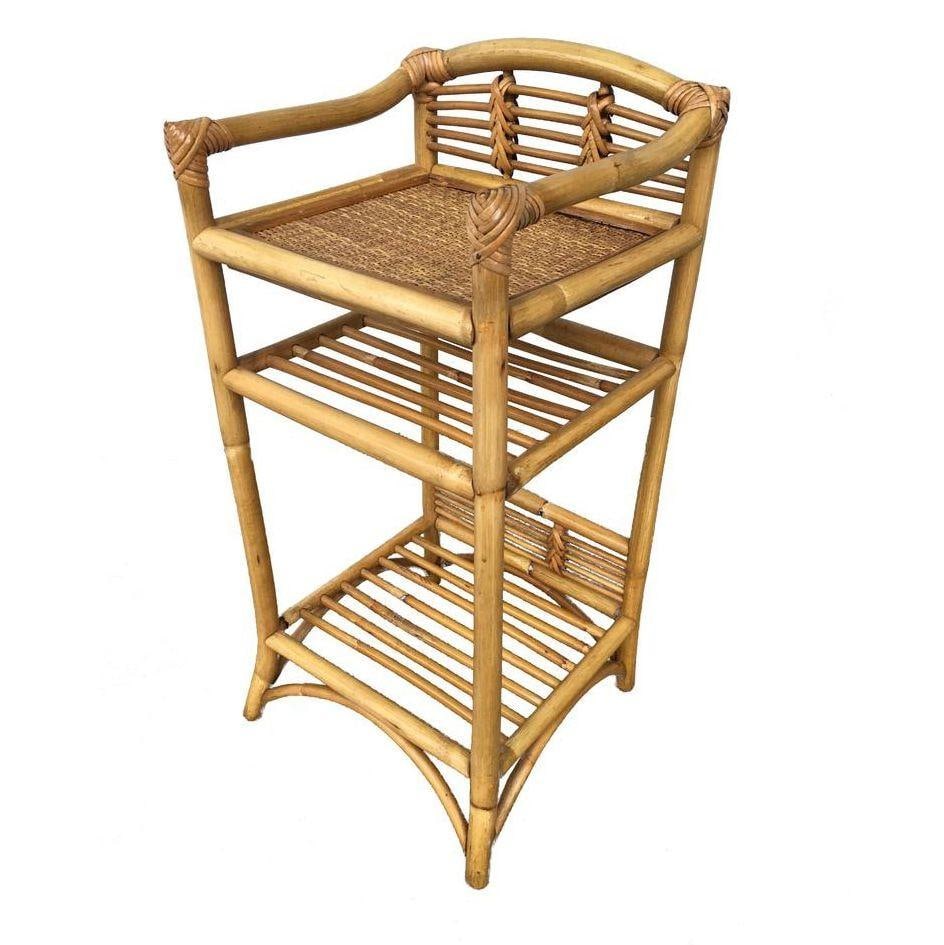 Restored Mid-century Rattan & Wicker Three-Tier Book/Magazine Holder - 15