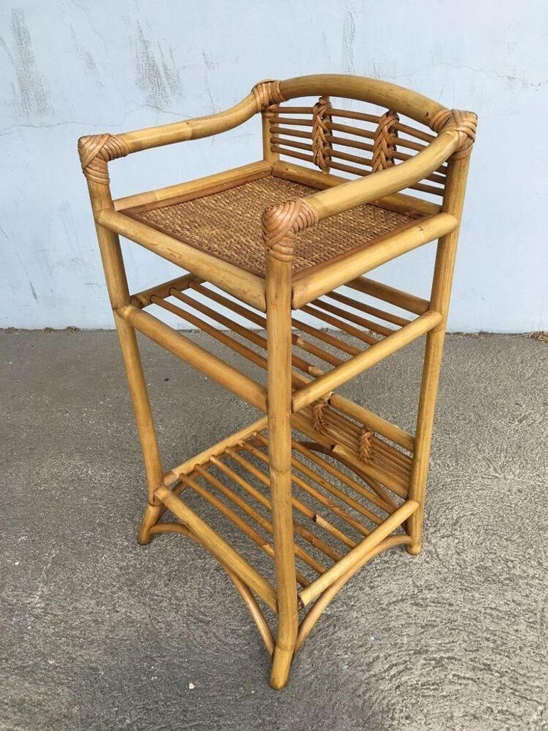 Restored Mid-century Rattan & Wicker Three-Tier Book/Magazine Holder - 2
