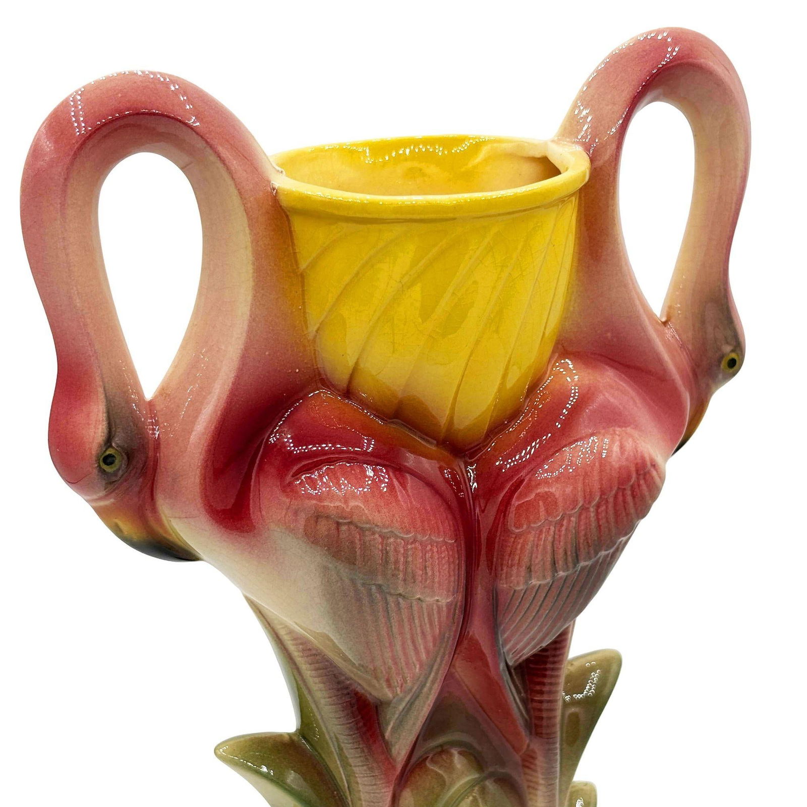 Early Art Deco California Pottery Ceramic Tropical Flamingo Flower Vase - 3