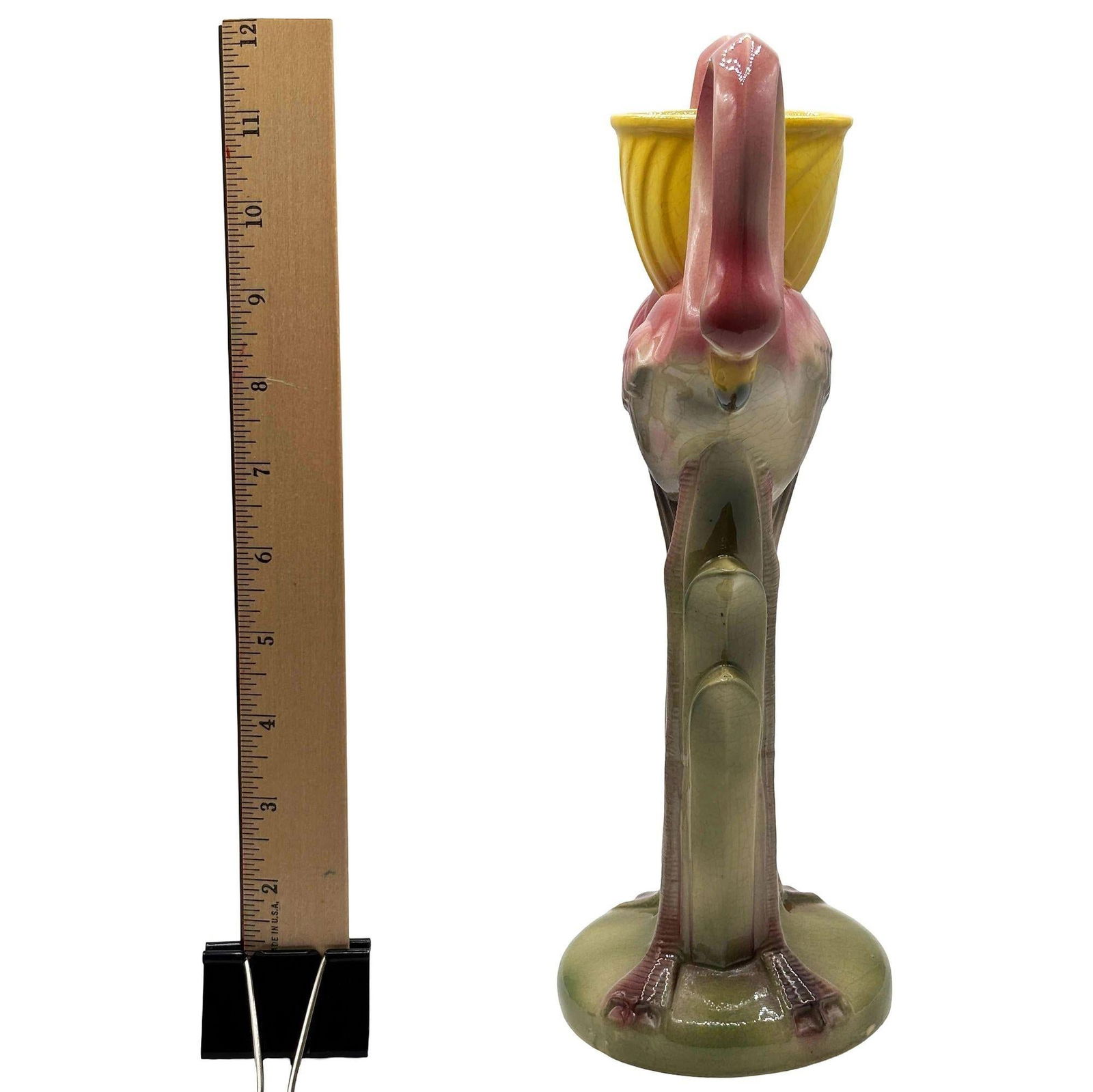 Early Art Deco California Pottery Ceramic Tropical Flamingo Flower Vase - 6