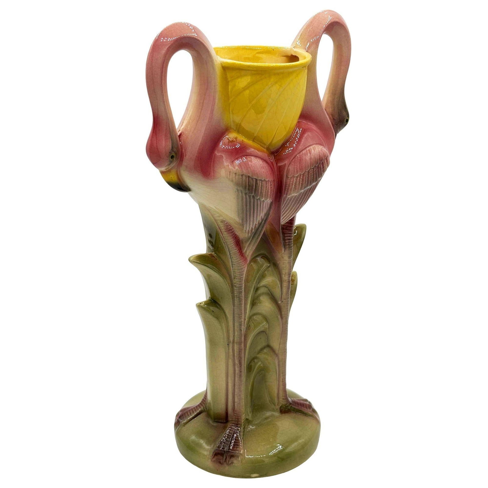 Early Art Deco California Pottery Ceramic Tropical Flamingo Flower Vase - 8