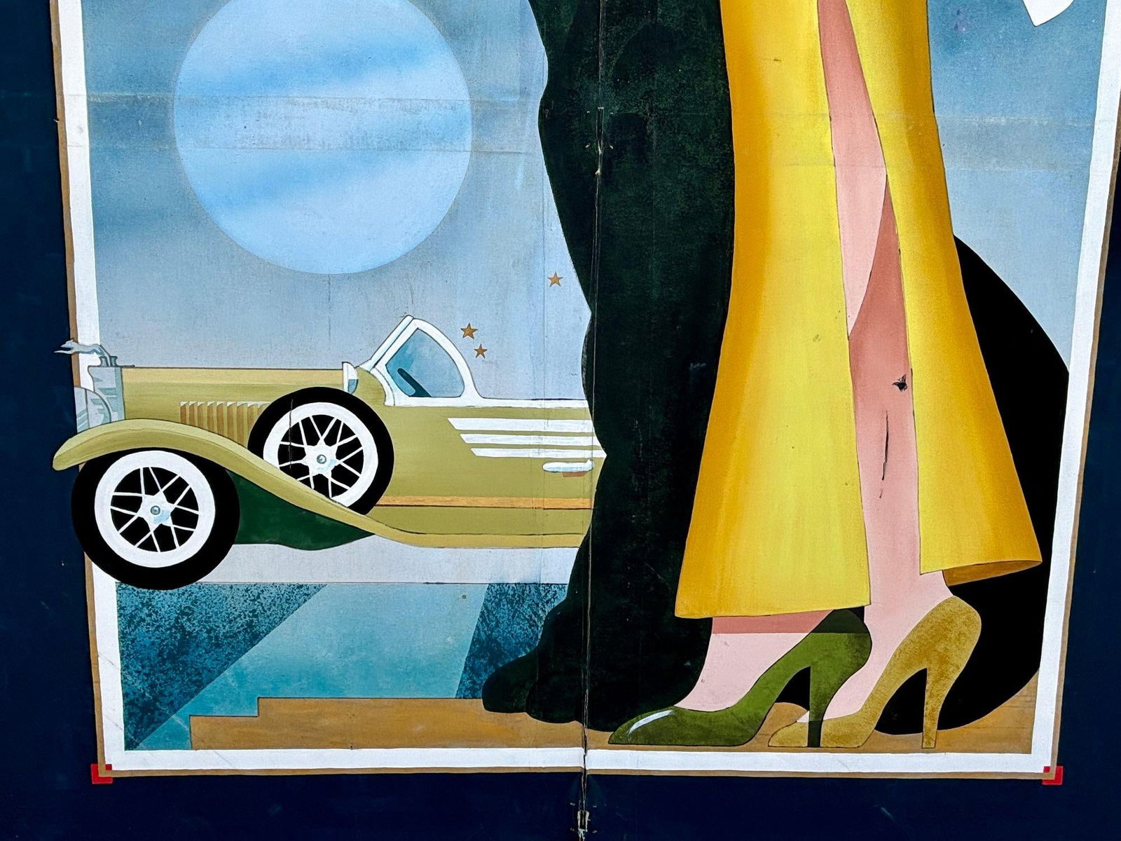 12' Foot Hand Painted Art Deco Damsel & Panther Oil on Canvas Screen - 6