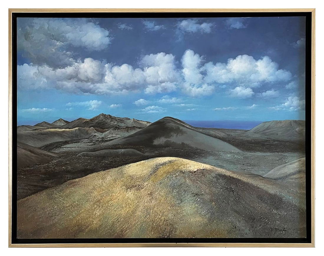 Joseph Merhi Timanfaya Mountains Original oil Painting on Canvas 1999 Framed: Title: Joseph Merhi Timanfaya Mountains Original oil Painting on Canvas 1999 Framed Artist: Joseph Merhi Description: Title: Timanfaya Mountains (Canary Islands) Artist: Joseph Merhi Country: USA 