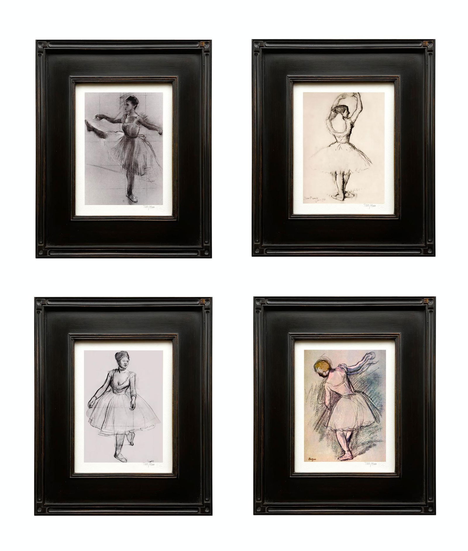Edgar Degas Set of 4 Giclees Framed: Title: Edgar Degas Set of 4 Giclees Framed Artist: Degas Description: Artist: Edgar Degas Country: France Medium: Giclees Marks: Limited edition numbered, sealed, and not signed Paper: Arches paper 10