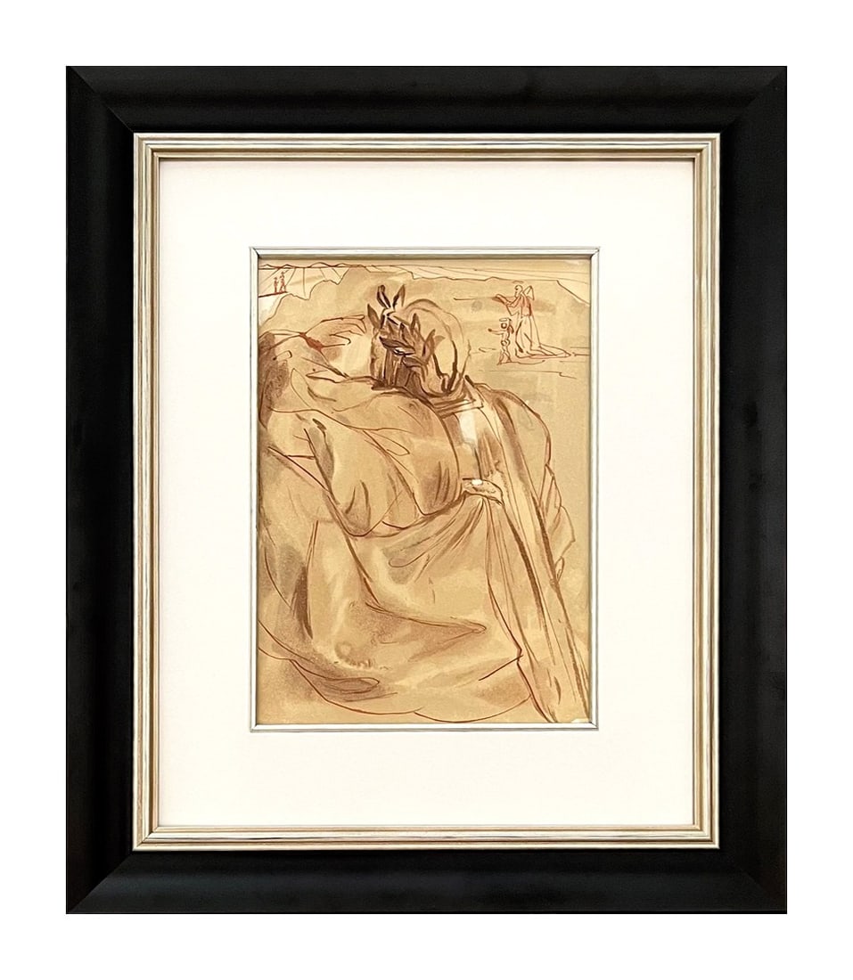Dali Woodcut Purgatory 30 Announcement of Great Event framed: Title: Dali Woodcut Purgatory 30 Announcement of Great Event framed Artist: Salvador Dali Description: Artist: Salvador Dali Country: Spain Title: Purgatory 30 - Announcement of Great Event Medium: Or