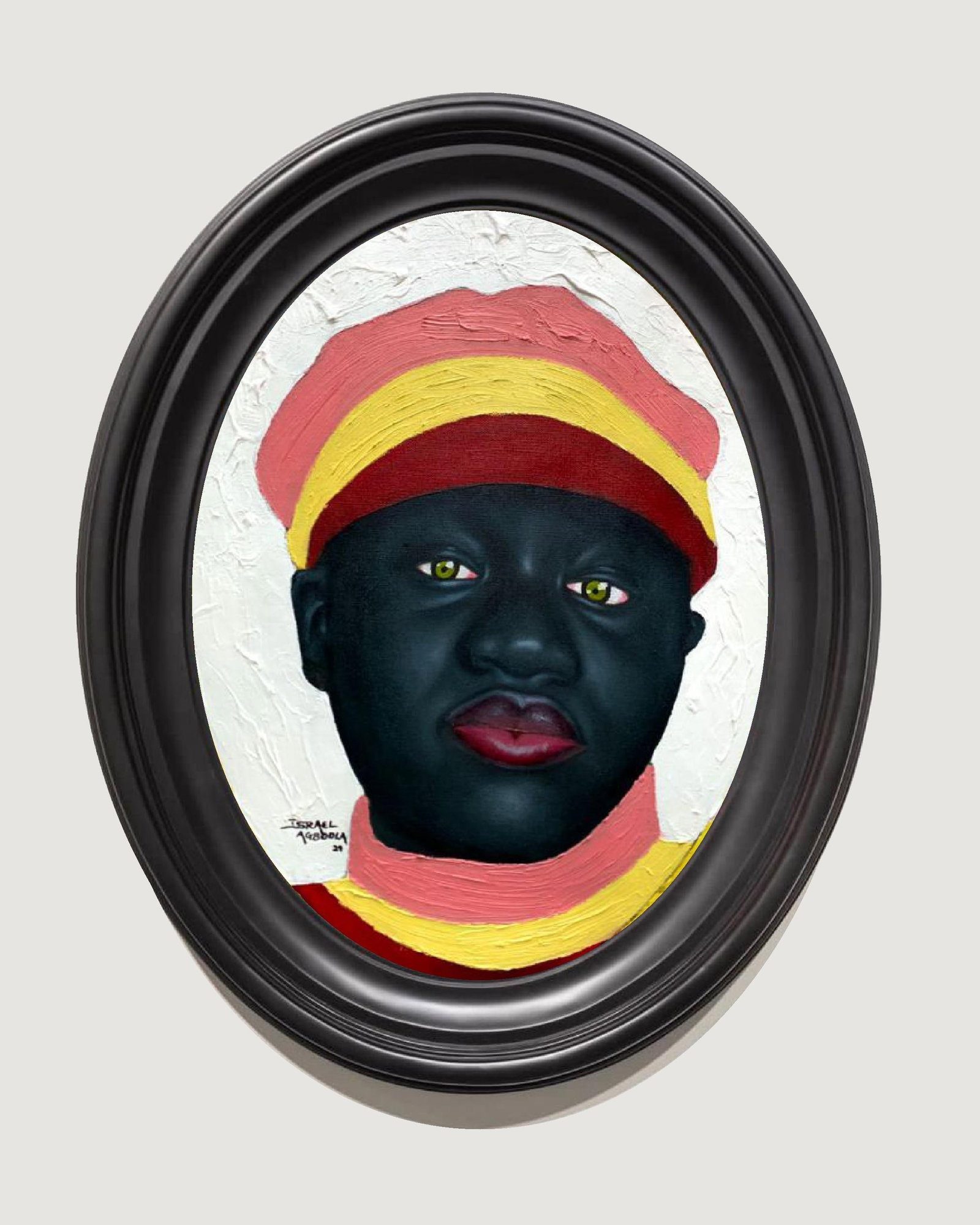 Agboola Oladapo, Jedidiah - 21sr Century, Contemporary, Figurative, Mixed Media, Women, Oval Art,: Creator: Agboola Oladapo (2005, Nigerian) Creation Year: 2024 Dimensions: Height: 23.6 in (59.95 cm)Width: 15 in (38.1 cm)Depth: 1 in (2.54 cm) Medium: Canvas,Oil Movement & Style: Contemporary Period