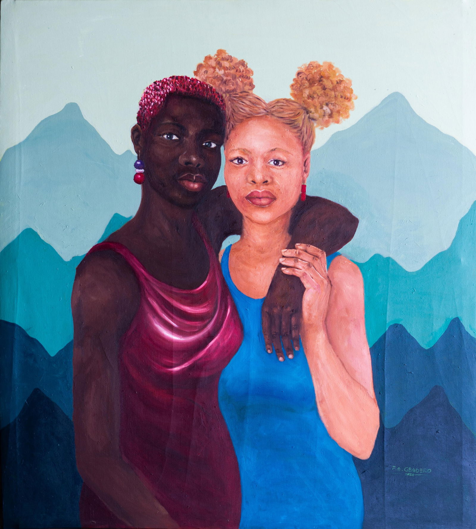 Faith Gbadero, Love and Bond 2 - 21st Century, Contemporary, Figurative Portrait, Whites, Black, - 4