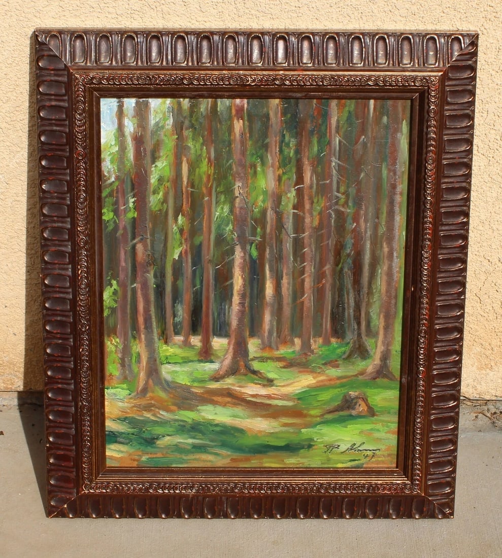 RUDOLF AHRENS (German 1881-1957) Forest Scene 1947 oil painting - 2