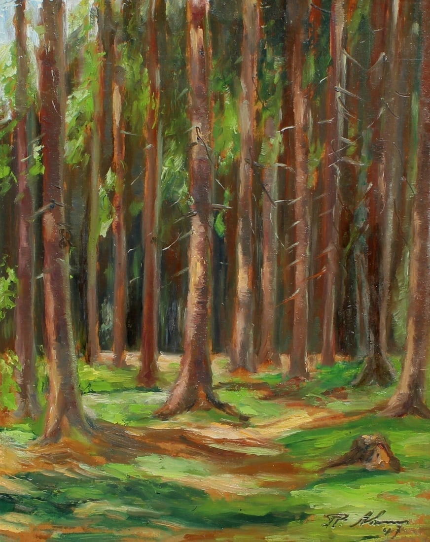 RUDOLF AHRENS (German 1881-1957) Forest Scene 1947 oil painting - 3