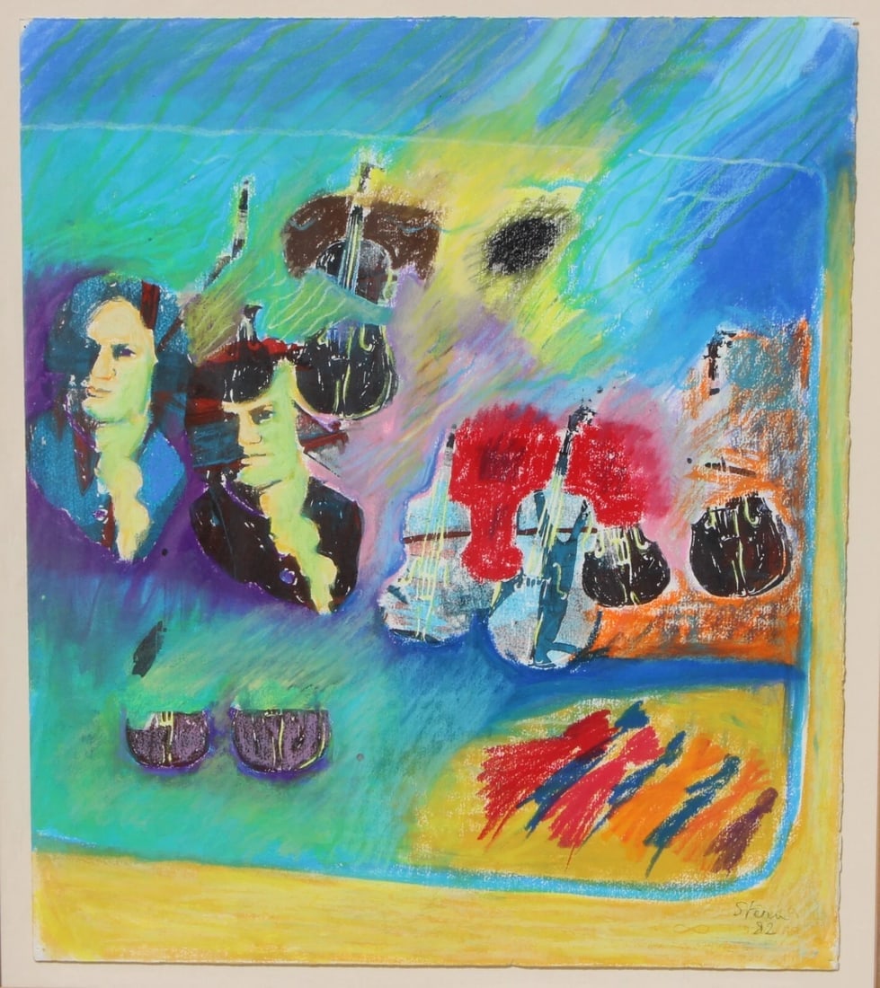 BERNARD STERN Modernist Musical Mixed Media Homage to Sebastian VII was $5500 - 3