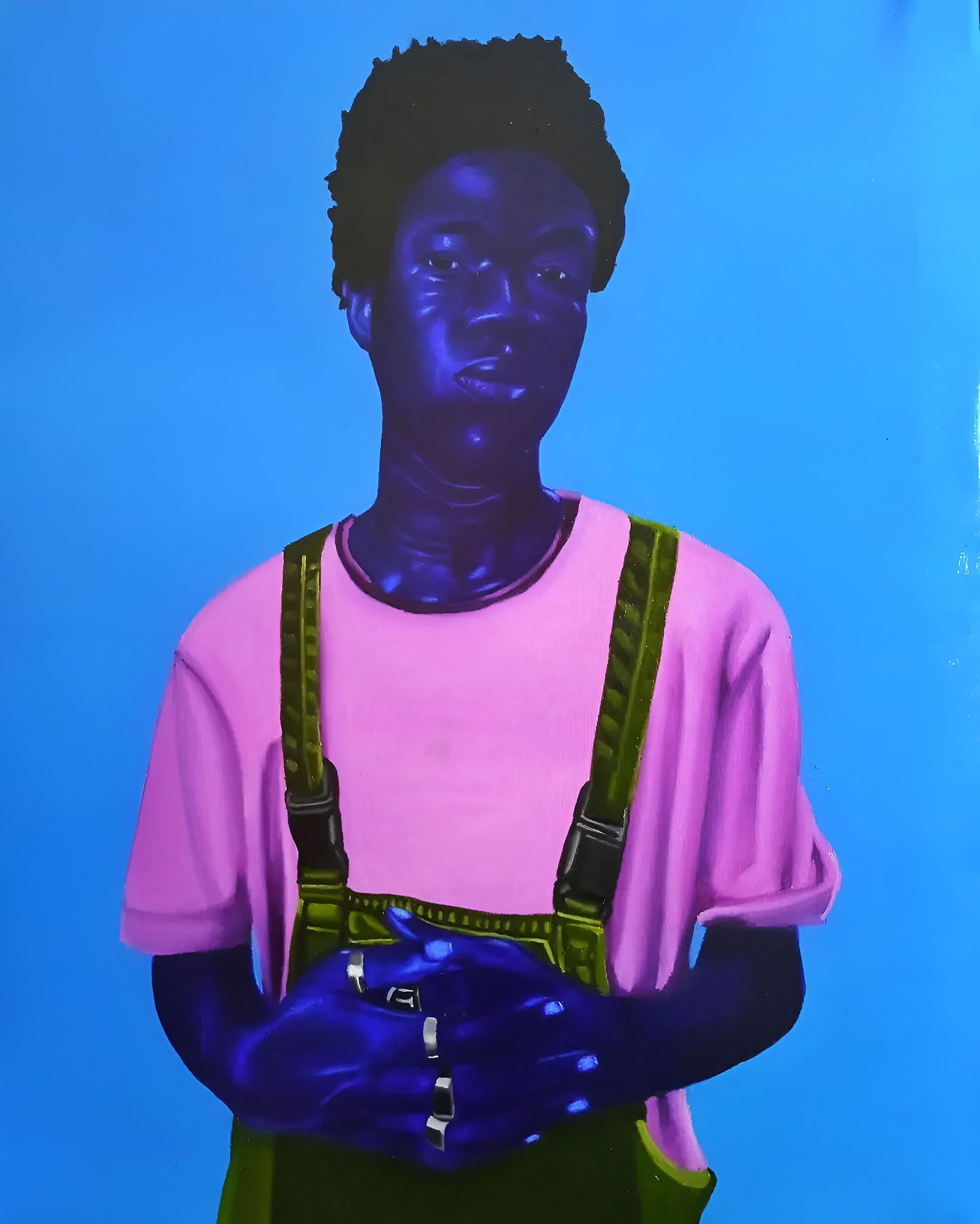 Ibrahim Omiyera, Confident Gesture - 21st Century, Contemporary, Figurative Portrait, Africa, Men,: Creator: Ibrahim Omiyera (1997, Nigerian) Creation Year: 2023 Dimensions: Height: 39.4 in (100.08 cm)Width: 31.5 in (80.01 cm)Depth: 1 in (2.54 cm) Medium: Canvas,Charcoal,Oil Movement & Style: 