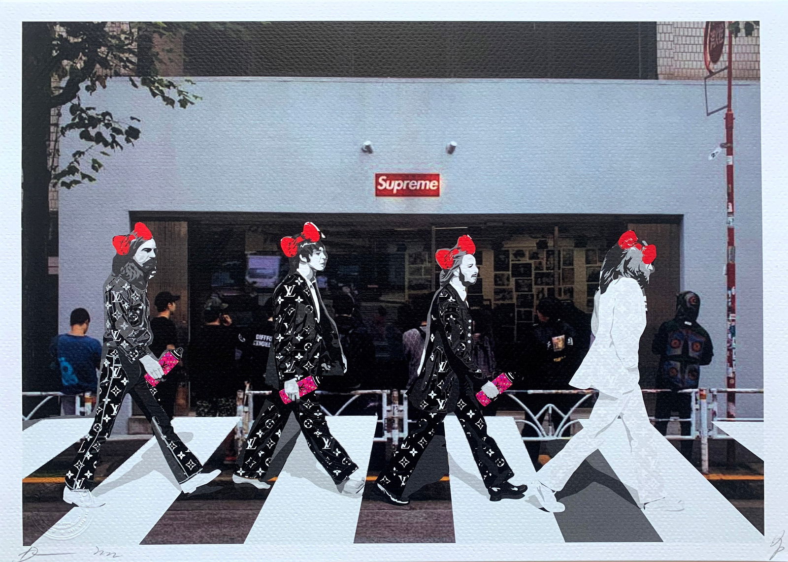 DEATH NYC Beatles Supreme: Title:DEATH NYC Beatles SupremeDate/Period:21st CenturyMaterials:Giclee on Fine art 300 gsm paperSize:17 3/4 x 12 1/2 inchesDescription:Artist: Death NYC, limited edition giclee on paper, out of