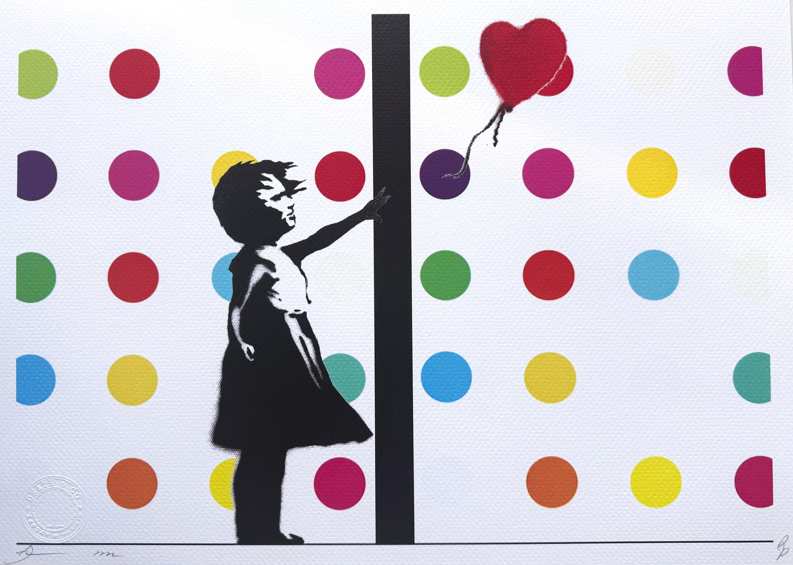 Death NYC Banksy Damien Hirst: Title:Death NYC Banksy Damien HirstDate/Period:21st CenturyMaterials:Giclee on Fine art 300 gsm paperSize:17 3/4 x 12 1/2 inchesDescription:Artist: Death NYC, limited edition giclee on paper, out of
