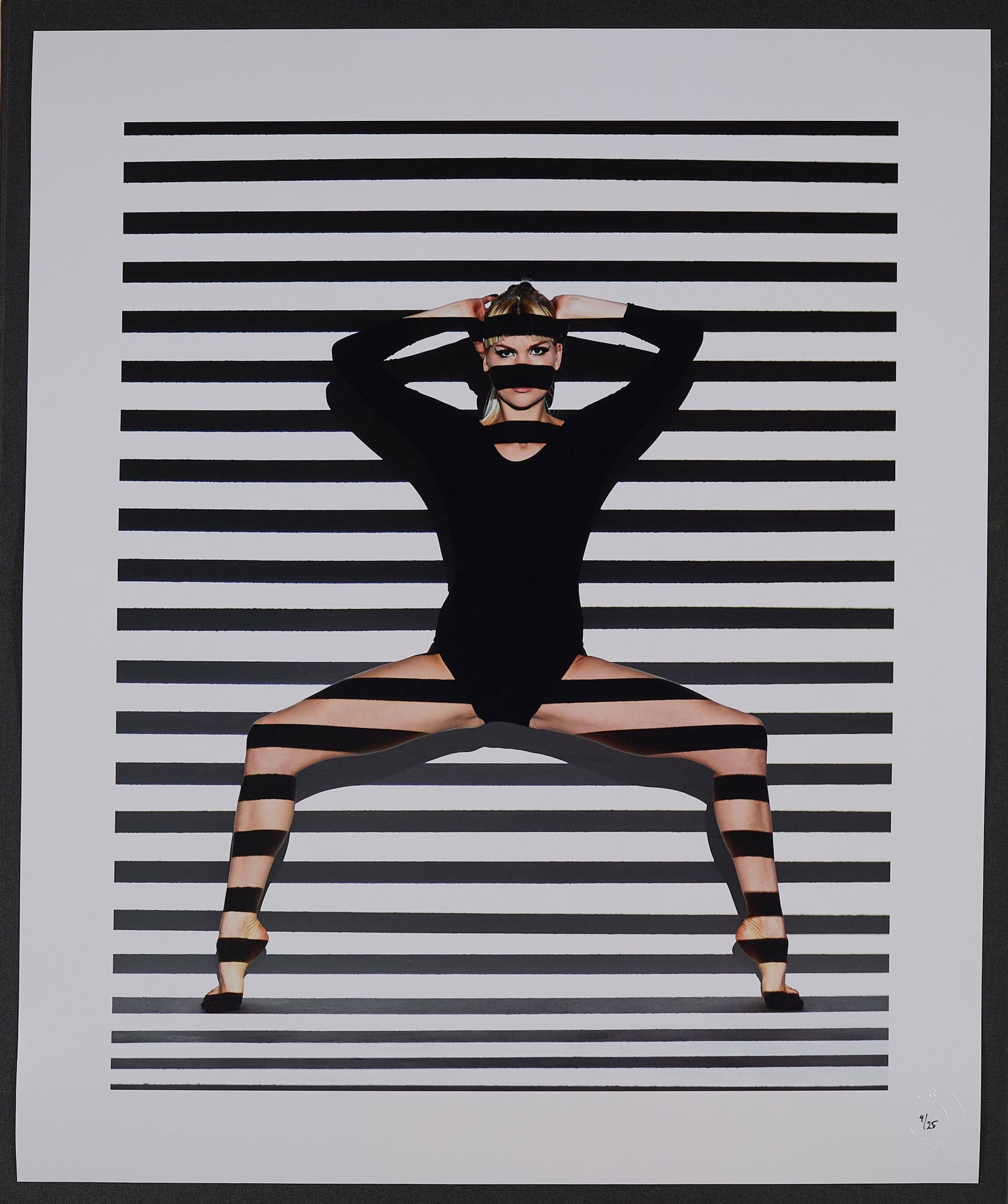 Girl w Blind Stripe II: Artist: Spiros PolitisTitle:Girl w Blind Stripe II Date/Period: 2013Materials:Size:24" x20"Description:This conceptual shot is an offshoot of an ongoing personal project commenced in 2013 in London,