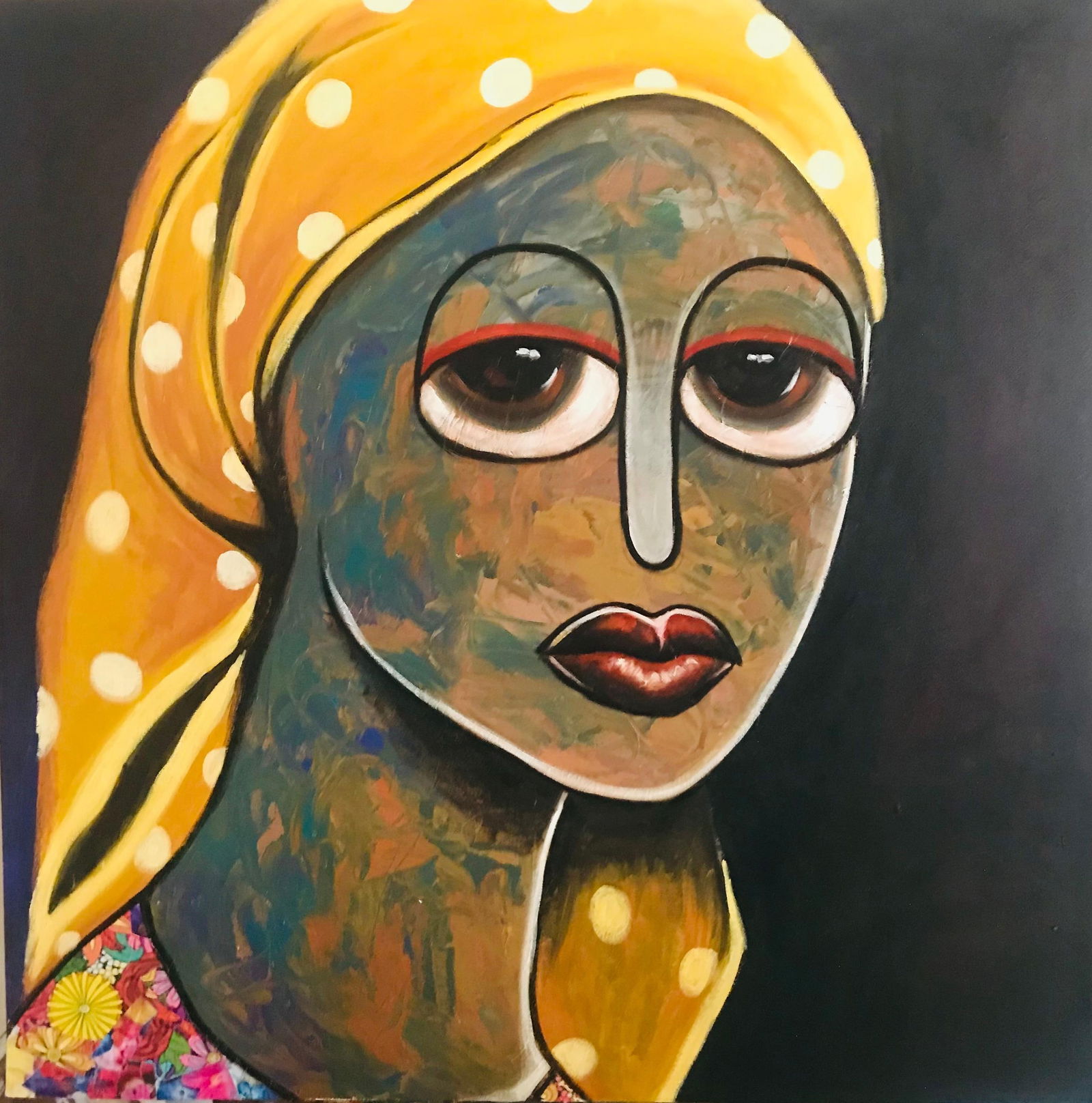 Achike Miracle Anayo, Halima -21st Century, Contemporary, Figurative. Neo-Expressionism, Women,: Creator: Achike Miracle Anayo (1986, Nigerian) Creation Year: 2024 Dimensions: Height: 36 in (91.44 cm)Width: 36 in (91.44 cm)Depth: 1 in (2.54 cm) Medium: Canvas,Acrylic Movement & Style: 