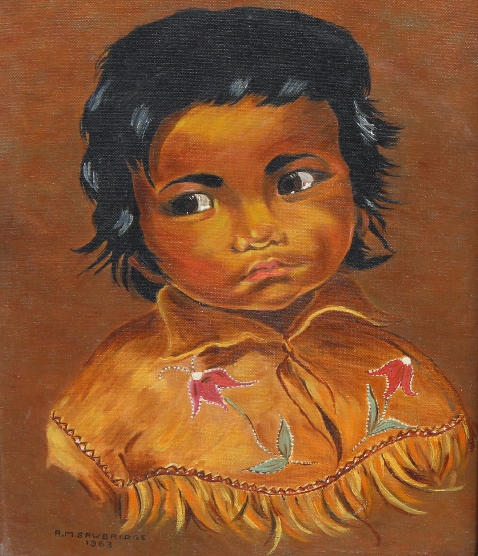 A.M. SAWBRIDGE Mid Century Portrait of an Indian Boy oil painting - 3