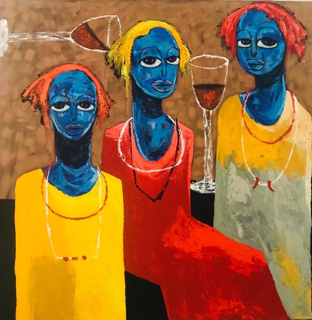 Achike Miracle Anayo, Brotherhood 4 - 21st Century, Contemporary, Figurative. Neo-Expressionism,: Creator: Achike Miracle Anayo (1986, Nigerian) Creation Year: 2024 Dimensions: Height: 48 in (121.92 cm)Width: 48 in (121.92 cm)Depth: 1 in (2.54 cm) Medium: Canvas,Acrylic Movement & Style: 