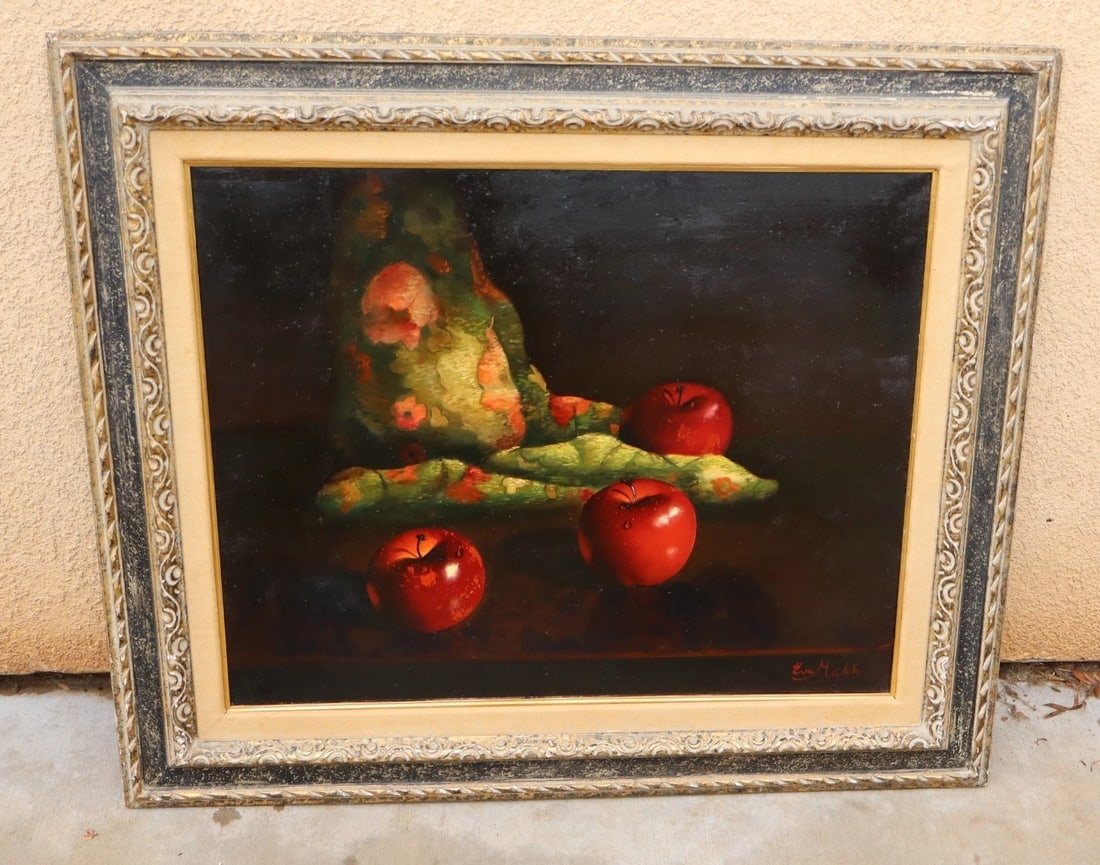 EVA MAKK Original oil painting Still Life with Apples and Textile - 2