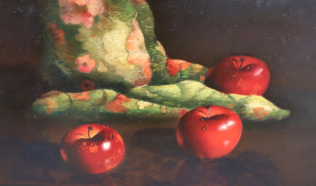 EVA MAKK Original oil painting Still Life with Apples and Textile - 4
