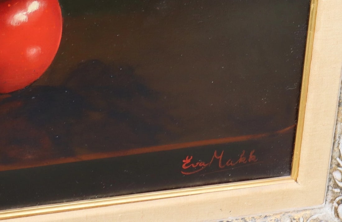 EVA MAKK Original oil painting Still Life with Apples and Textile - 5