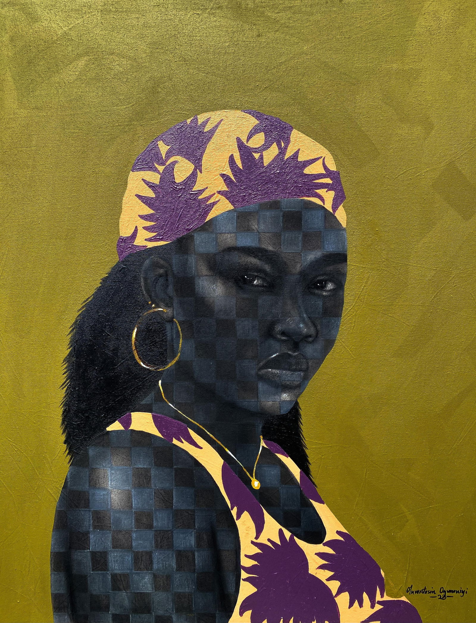 Oluwatosin Ogunniyi , Pathfinder 3 - 21st Century, Contemporary, Figurative Portrait, Black Women: Creator: Oluwatosin Ogunniyi (1998, Nigerian) Creation Year: 2023 Dimensions: Height: 30 in (76.2 cm)Width: 24 in (60.96 cm)Depth: 1 in (2.54 cm) Medium: Canvas,Charcoal,Acrylic Movement & Style: