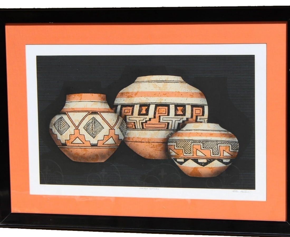 COLLEEN ROWLAND S/N Screenprint Navajo Pottery: Title:COLLEEN ROWLAND S/N Screenprint Navajo PotteryDescription:COLLEEN ROWLAND, born 1957. Navajo Pottery, Circa 1975. We found this print offered on another site for $350.00. Signed/numbered/titled