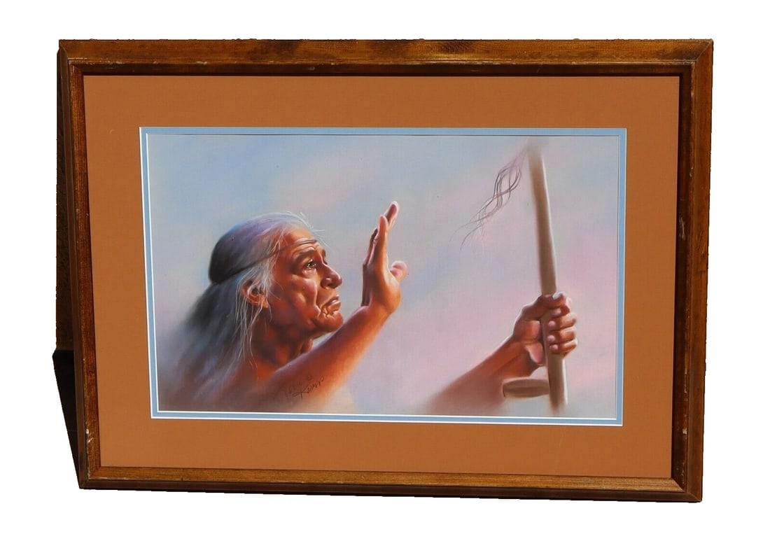 TERIE KNAPP California Artist Pastel painting of a Spiritual Indian Medicine Man: Title:TERIE KNAPP California Artist Pastel painting of a Spiritual Indian Medicine ManDescription:TERIE KNAPP. California artist that lived in Quartz Hill, California. Portrait of a Spiritual Indian