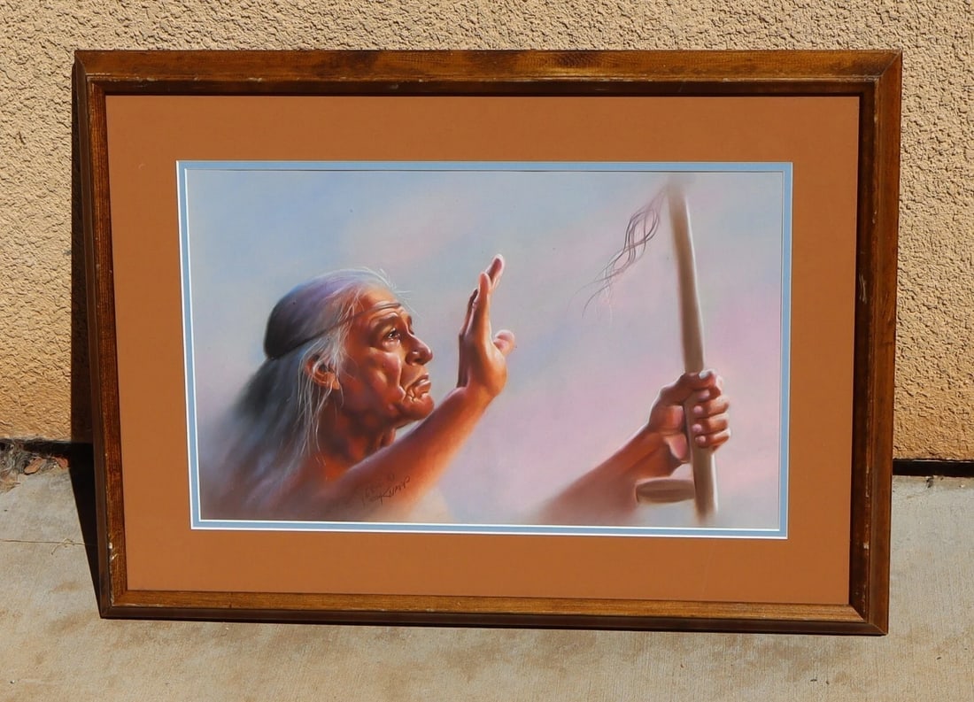 TERIE KNAPP California Artist Pastel painting of a Spiritual Indian Medicine Man - 2