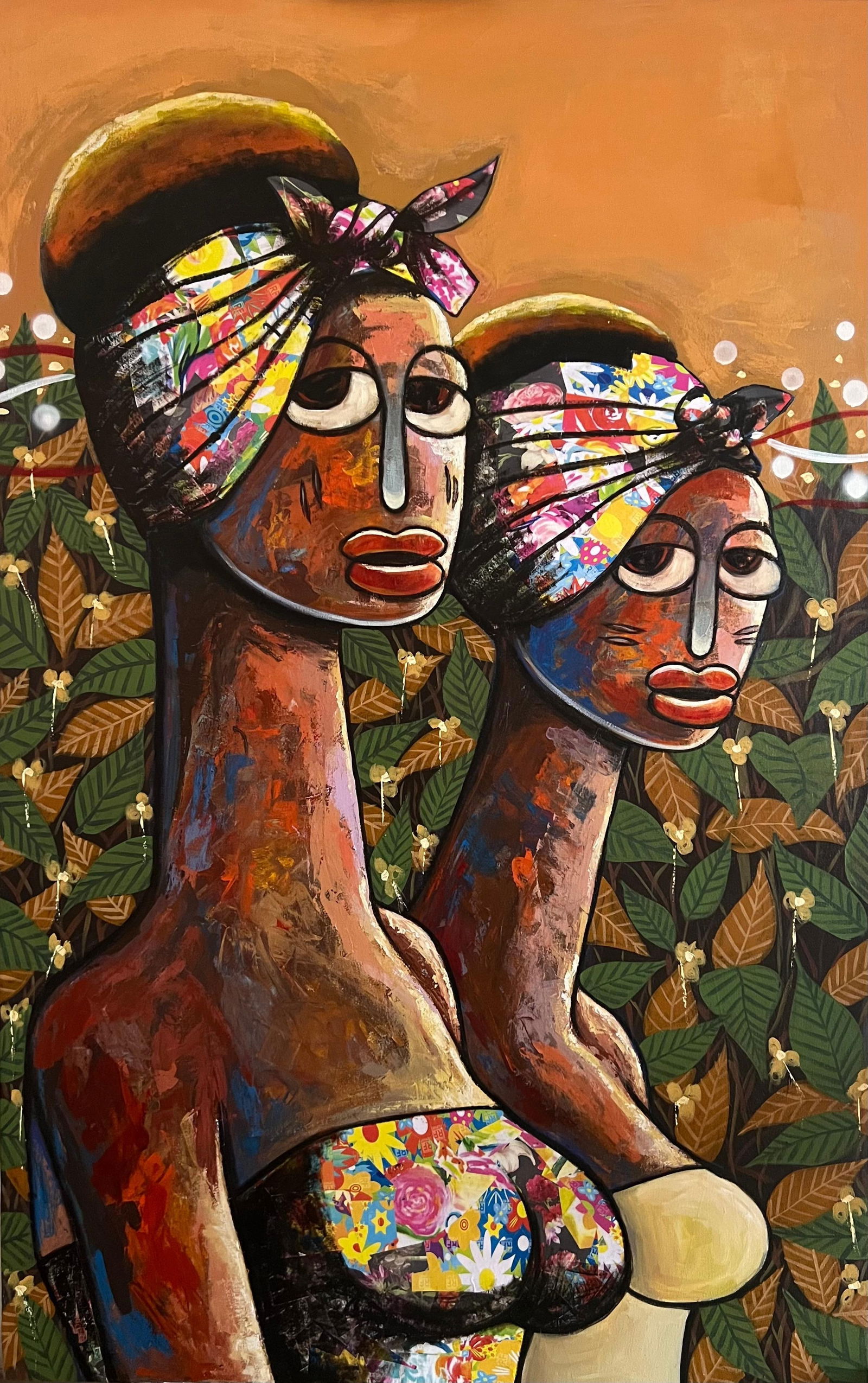 Achike Miracle Anayo, Maiden - 21st Century, Contemporary, Figurative. Neo-Expressionism, Women,: Creator: Achike Miracle Anayo (1986, Nigerian) Creation Year: 2024 Dimensions: Height: 58 in (147.32 cm)Width: 37 in (93.98 cm)Depth: 1 in (2.54 cm) Medium: Canvas,Mixed Media,Oil,Acrylic