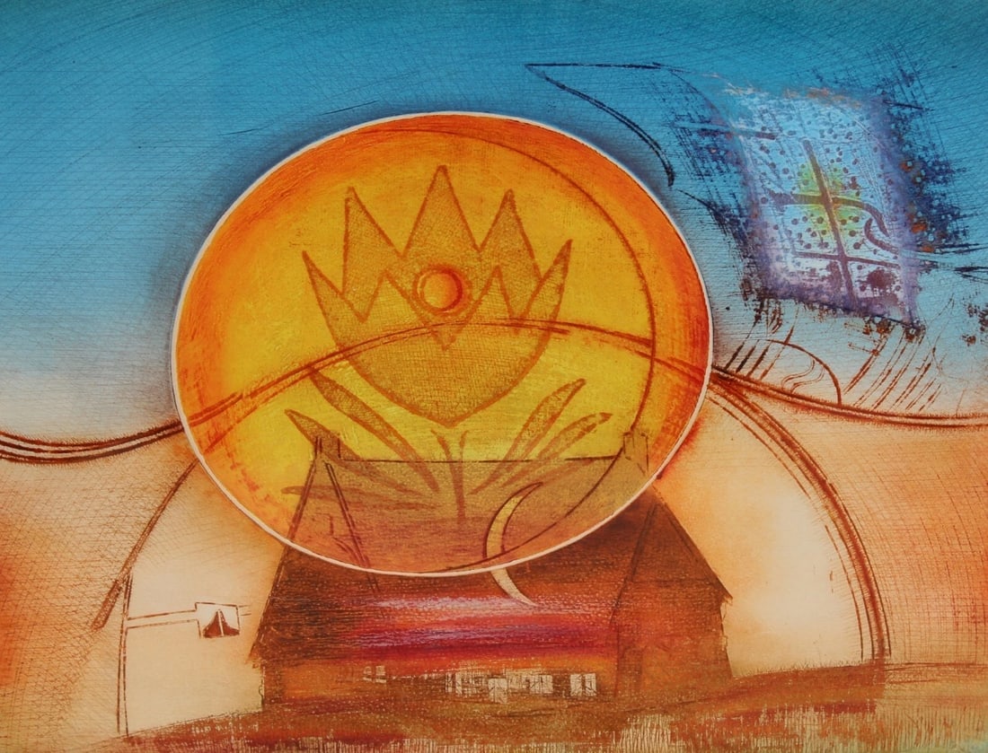 JEAN-LOUIS ARBARETAZ Mystical Flower Above a House S/N Etching Edition of 50 - 2