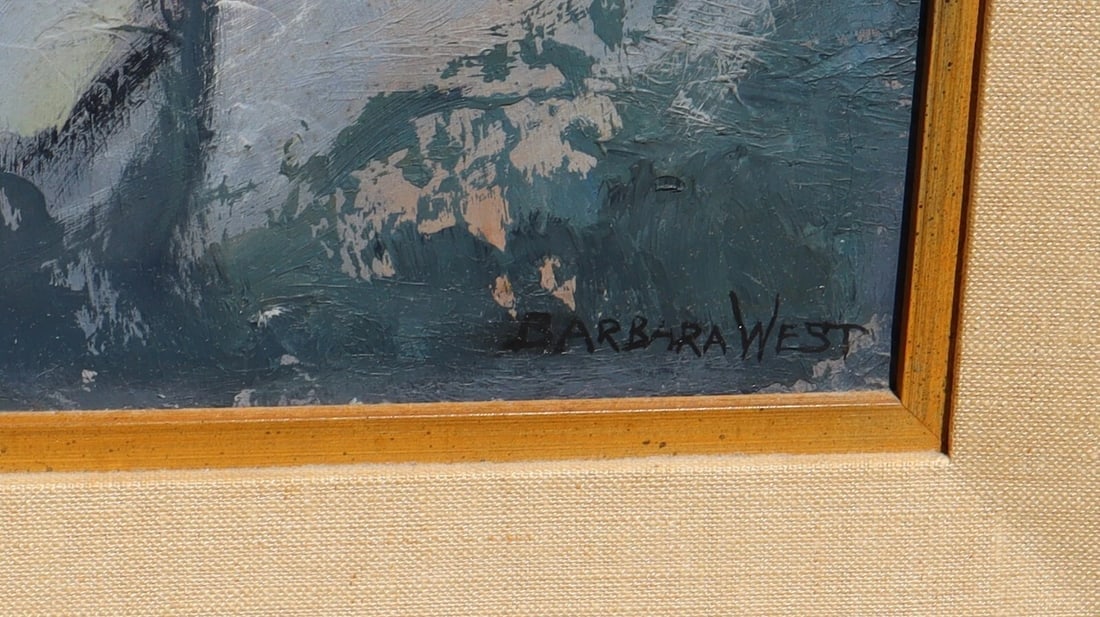 BARBARA WEST California Mid Century Exhibited Pensive Clown Original oil - 4