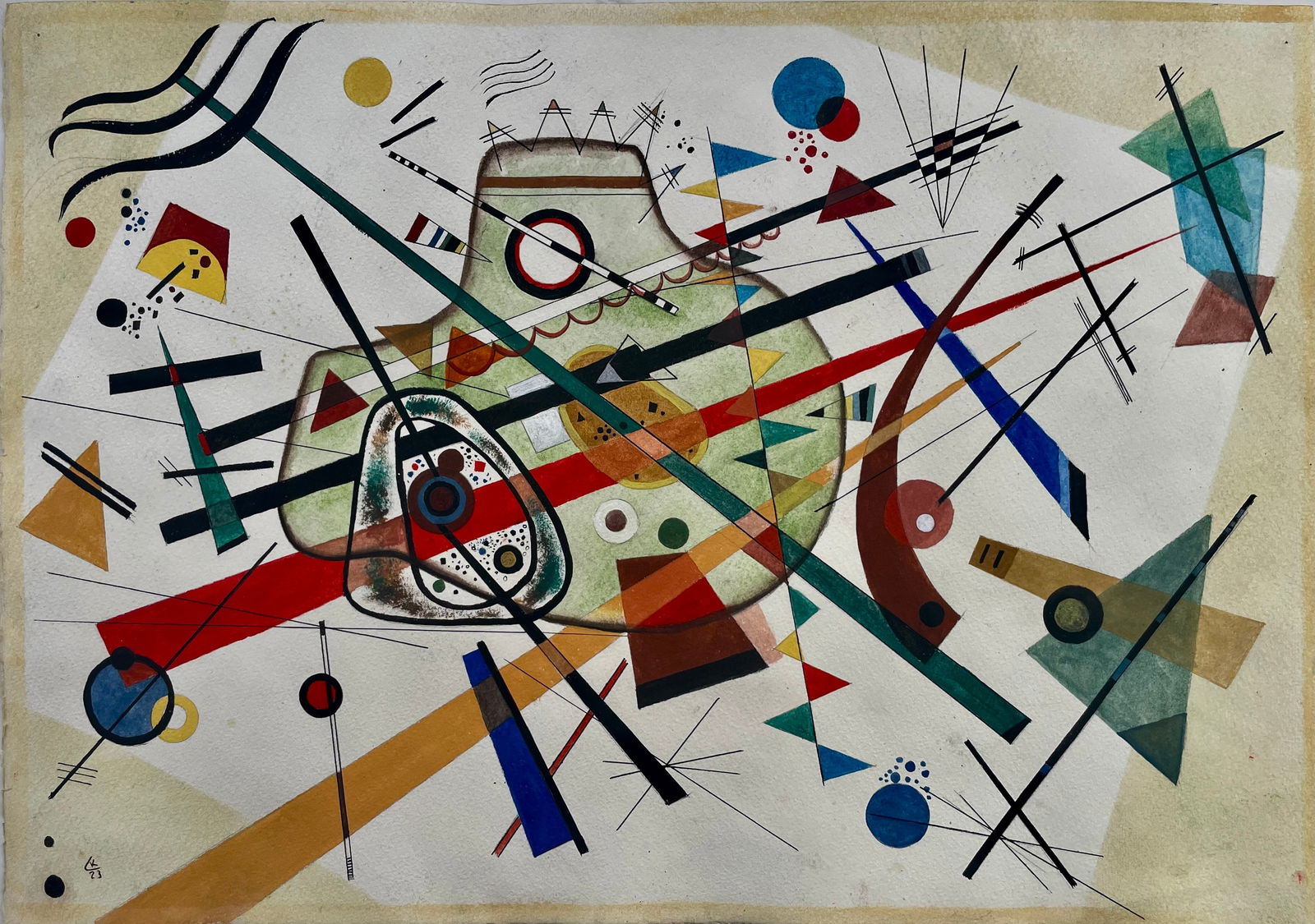 KANDINSKY (Public Domain): Title:KANDINSKY (Public Domain)Description:Abstract composition. Dynamic movements of many geometric elements in many colours. from Greman private collection. no docs. hence the price? will sell as