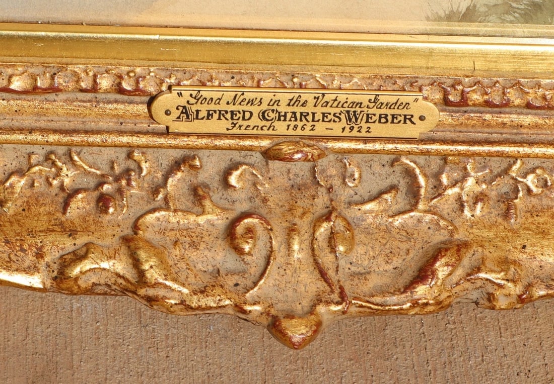 ALFRED CHARLES WEBER Original Belle Epoque Watercolor Cardinal in Vatican Garden - 6