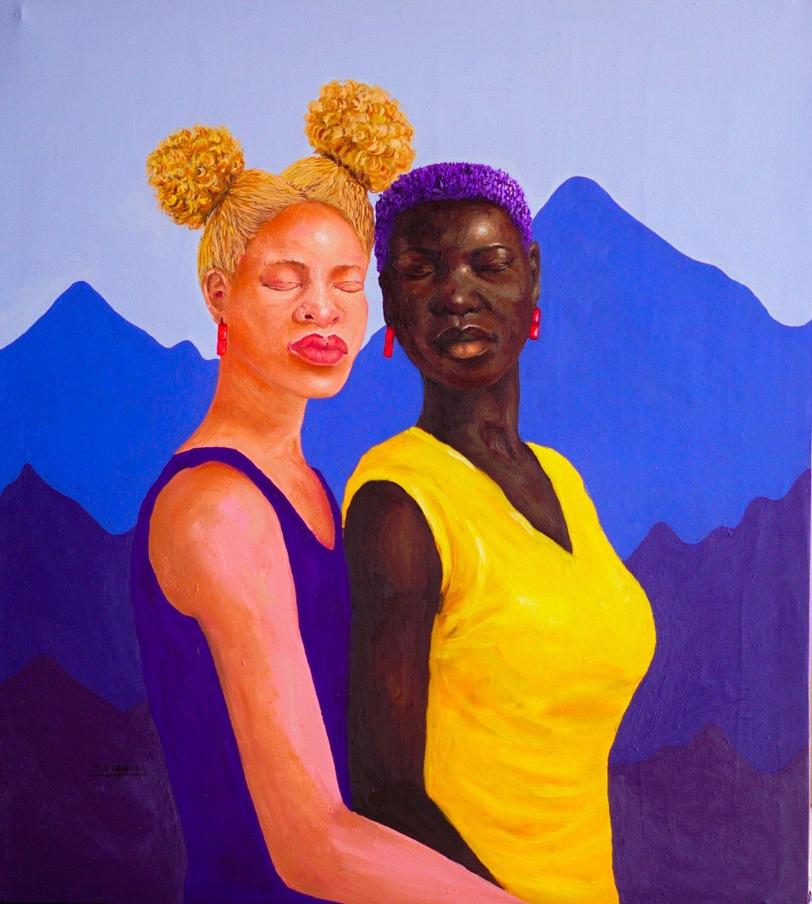 Faith Gbadero, Love and Bond 1 - 21st Century, Contemporary, Figurative Portrait, Whites, Black,: Creator: Faith Gbadero (1997, Nigerian) Creation Year: 2024 Dimensions: Height: 40 in (101.6 cm)Width: 36 in (91.44 cm)Depth: 1 in (2.54 cm) Medium: Canvas,Oil,Acrylic Movement & Style: 