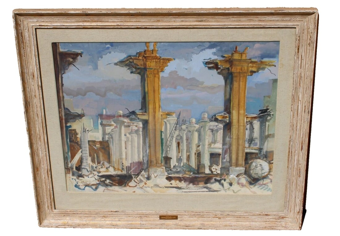 JOSEPH O'MALLEY Mid Cen W/C Preparing for the Statler Hilton Robert McKee Estate: Title:JOSEPH O'MALLEY Mid Cen W/C Preparing for the Statler Hilton Robert McKee EstateDescription:JOSEPH O'MALLEY (1903-1991). Preparing for the Statler Hilton, mid century watercolor, 21" x 28"