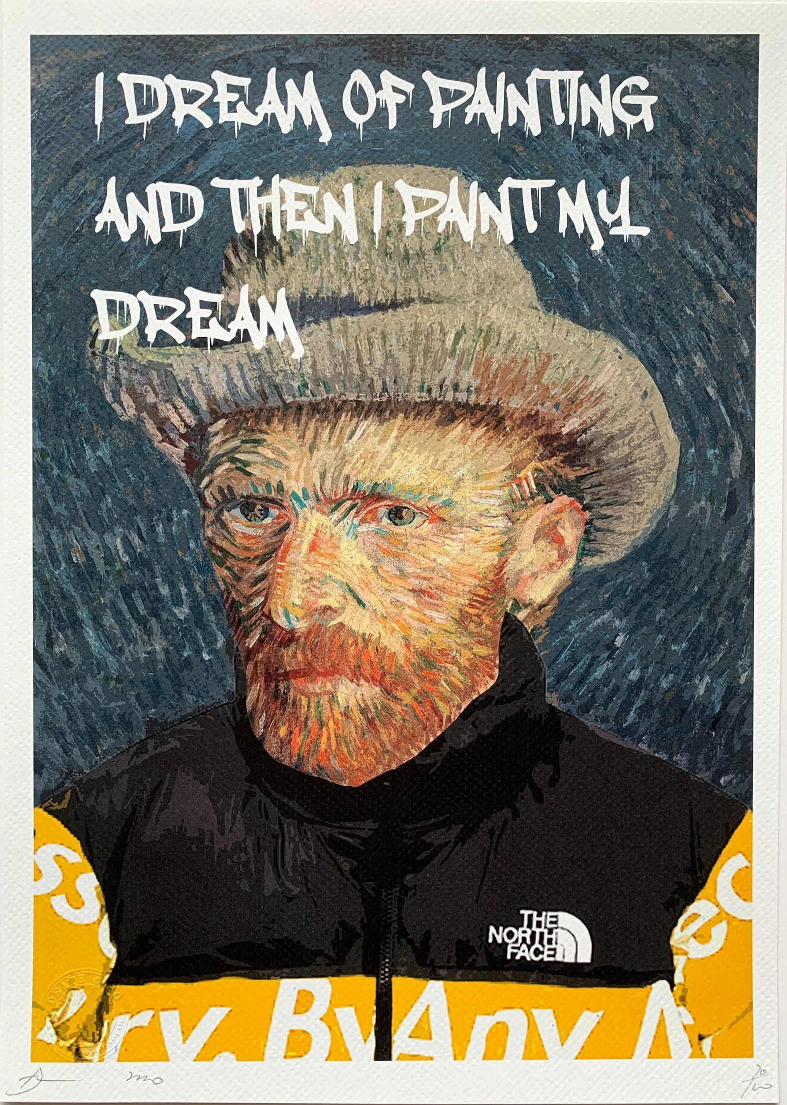 Death NYC Van Gogh North Face: Title:Death NYC Van Gogh North FaceDate/Period:21st CenturyMaterials:Giclee on Fine art 300 gsm paperSize:17 3/4 x 12 1/2 inchesDescription:Artist: Death NYC, limited edition giclee on paper, out of