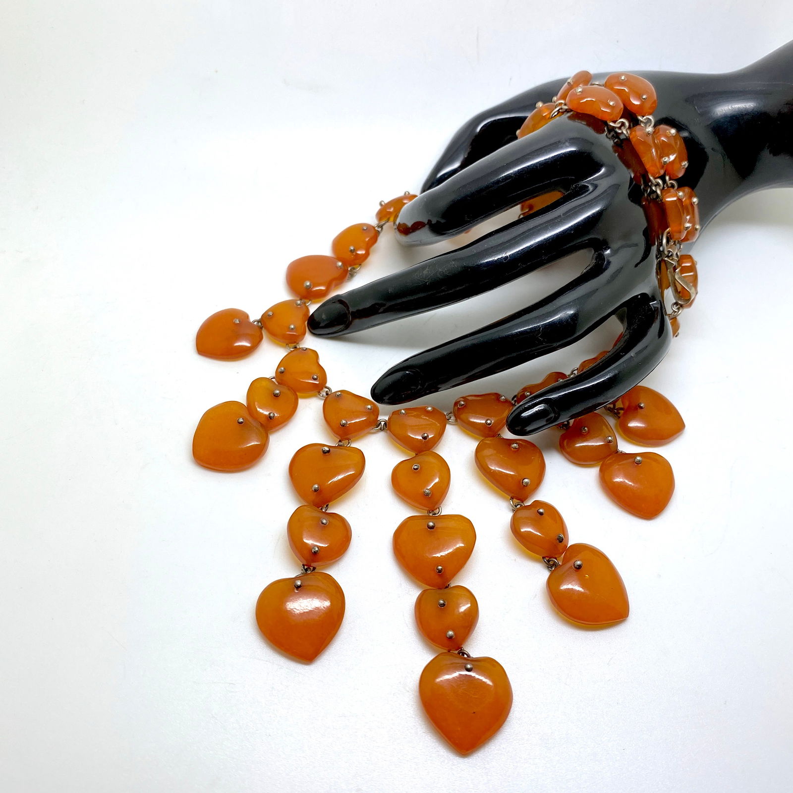 Antique Amber Cleopatra necklace from heart shaped beads - 4