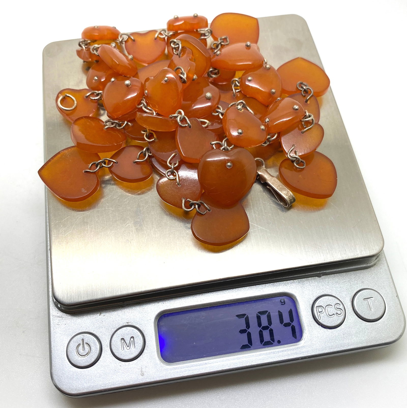 Antique Amber Cleopatra necklace from heart shaped beads - 6