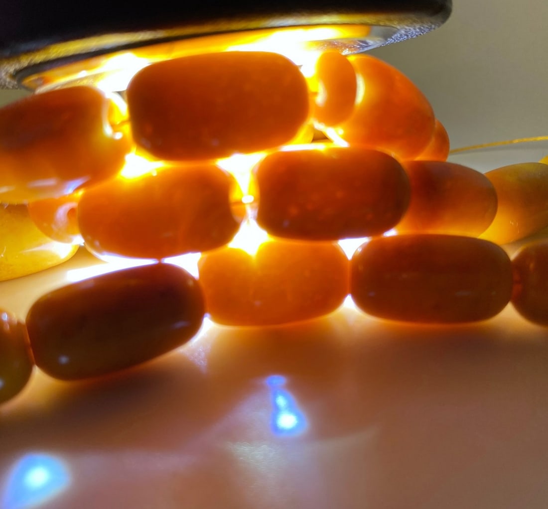 Magnificent Unique Antique Amber Tesbih made from Barrel shaped Amber beads - 5