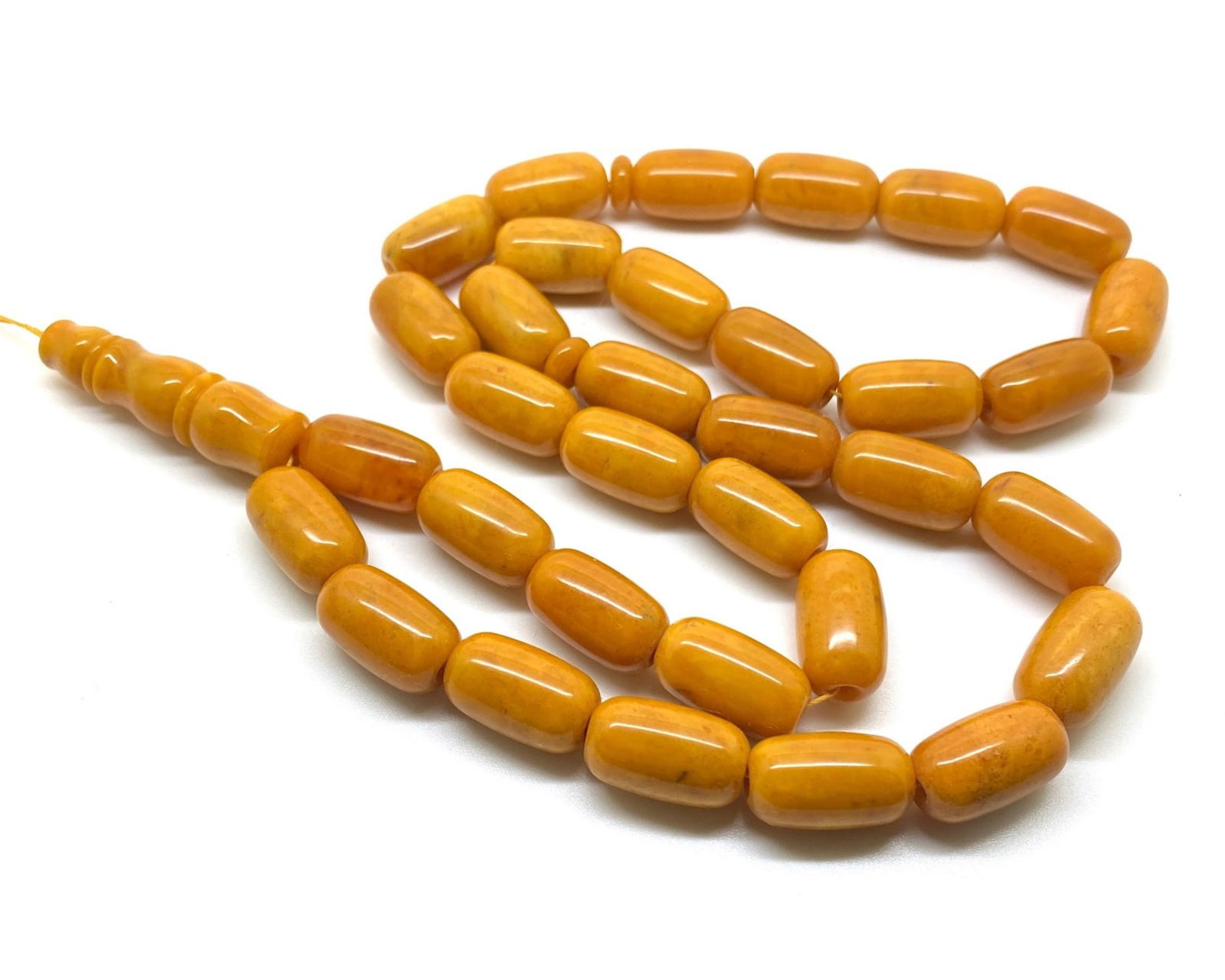 Magnificent Unique Antique Amber Tesbih made from Barrel shaped Amber beads - 8