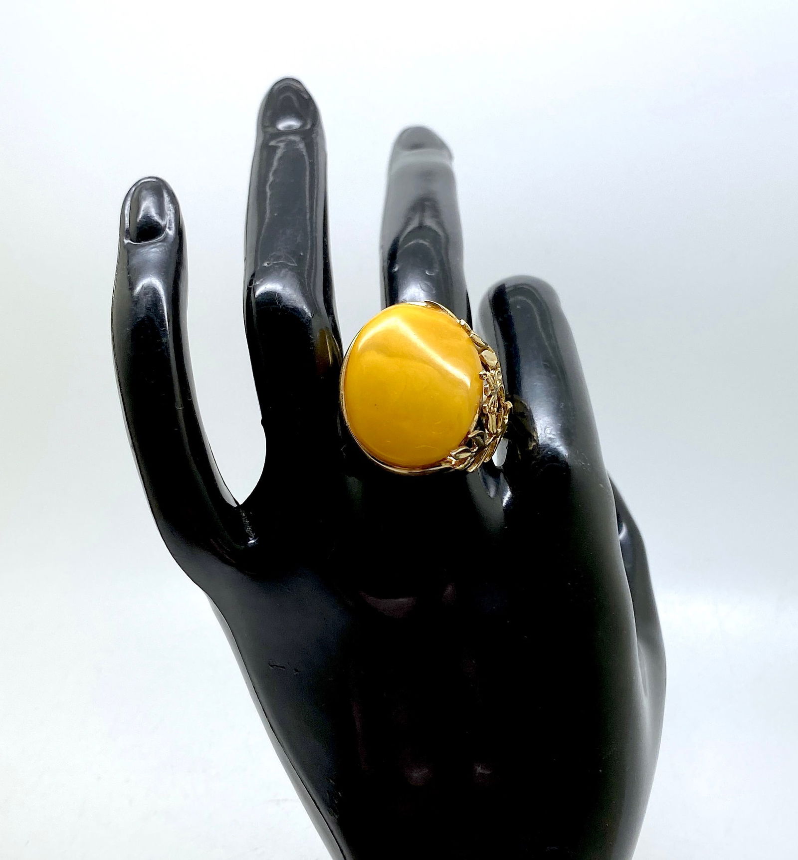 Unique and Amazing Amber Ring with Garnets - 2