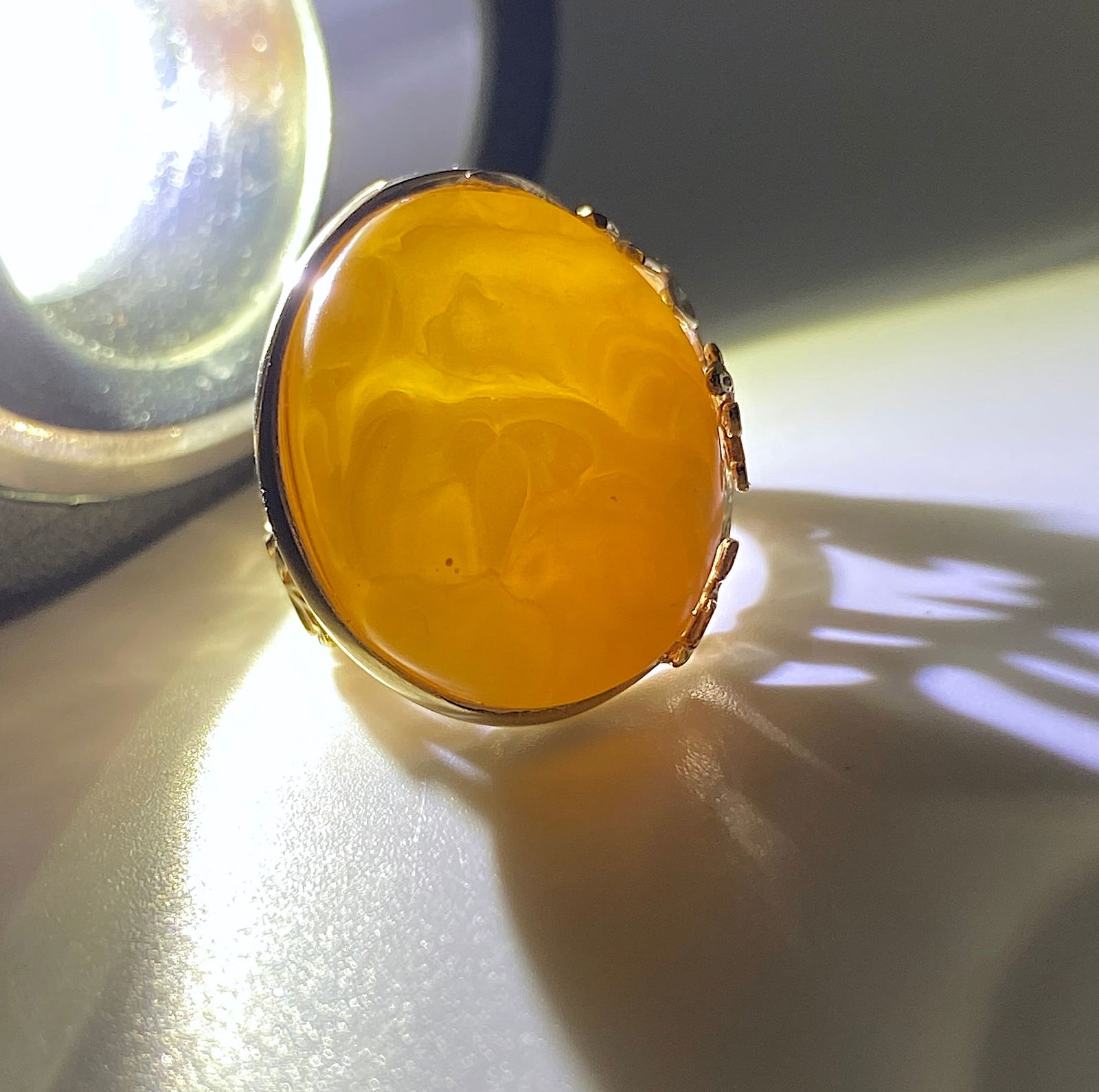 Unique and Amazing Amber Ring with Garnets - 8