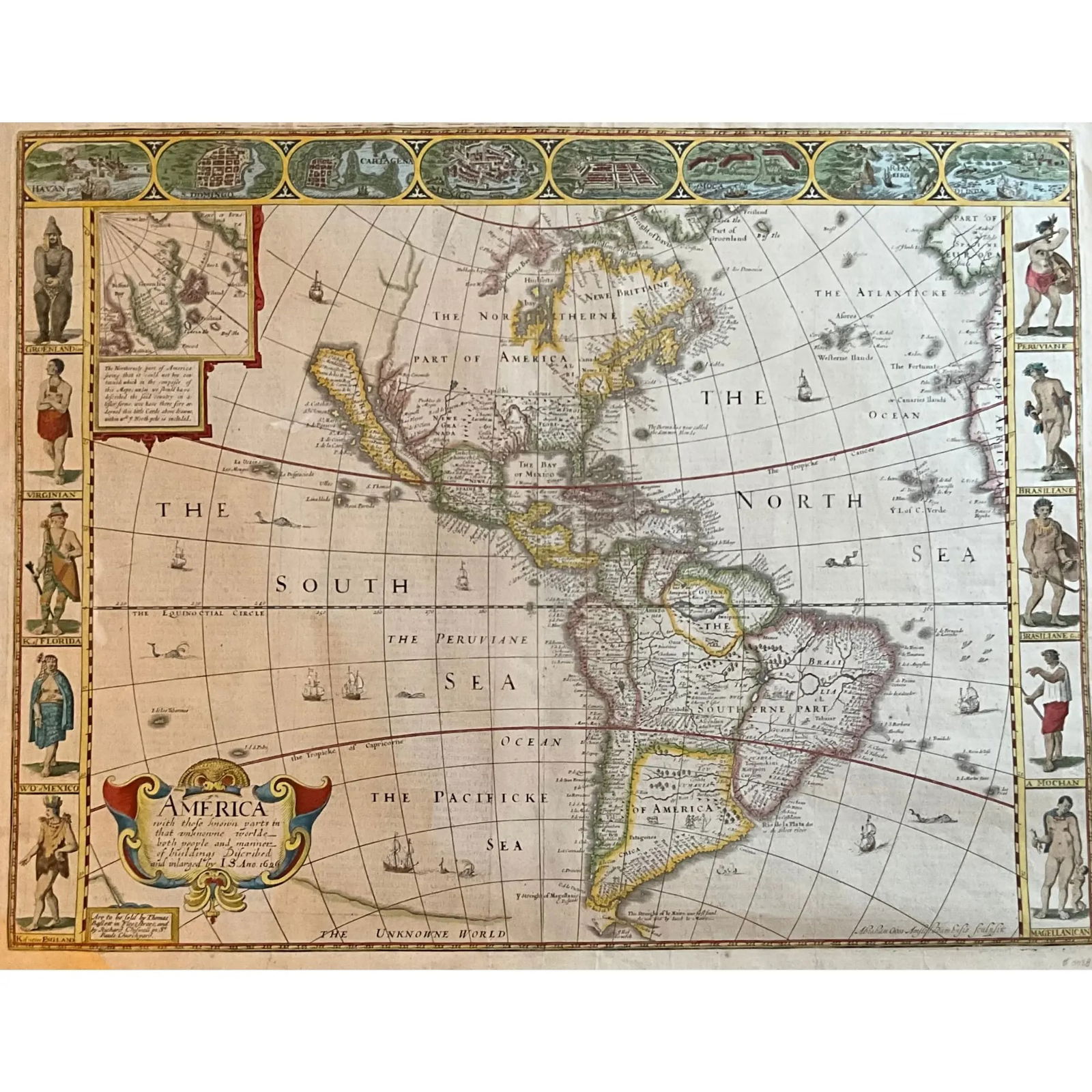 America, With Those Known Parts in That Unknowne World John Speed, 1676 London (1 of 3)