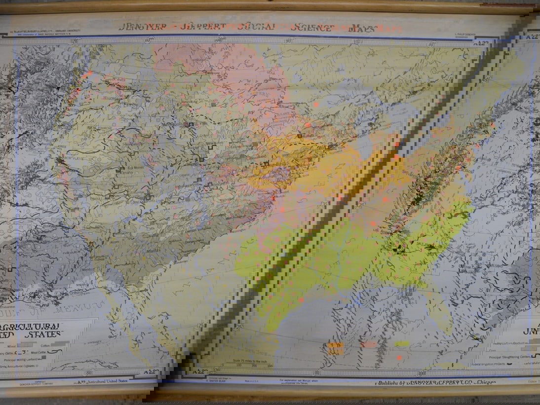 Agricultural United States: Publication Date:1950Title:Agricultural United StatesCartographer:R. Baxter BlairPublisher:Denoyer-Geppert CompanyBrief Description:Shows by color areas of principal crops of Corn, Heavy Corn