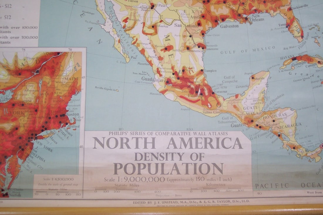 Philips' Series of Comparative Wall Atlases North America Density of Population - 2
