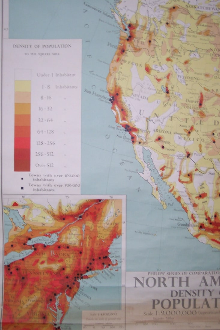 Philips' Series of Comparative Wall Atlases North America Density of Population - 3